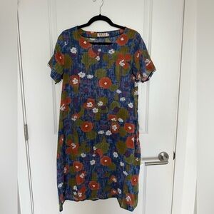 Blue midi dress with floral patterns